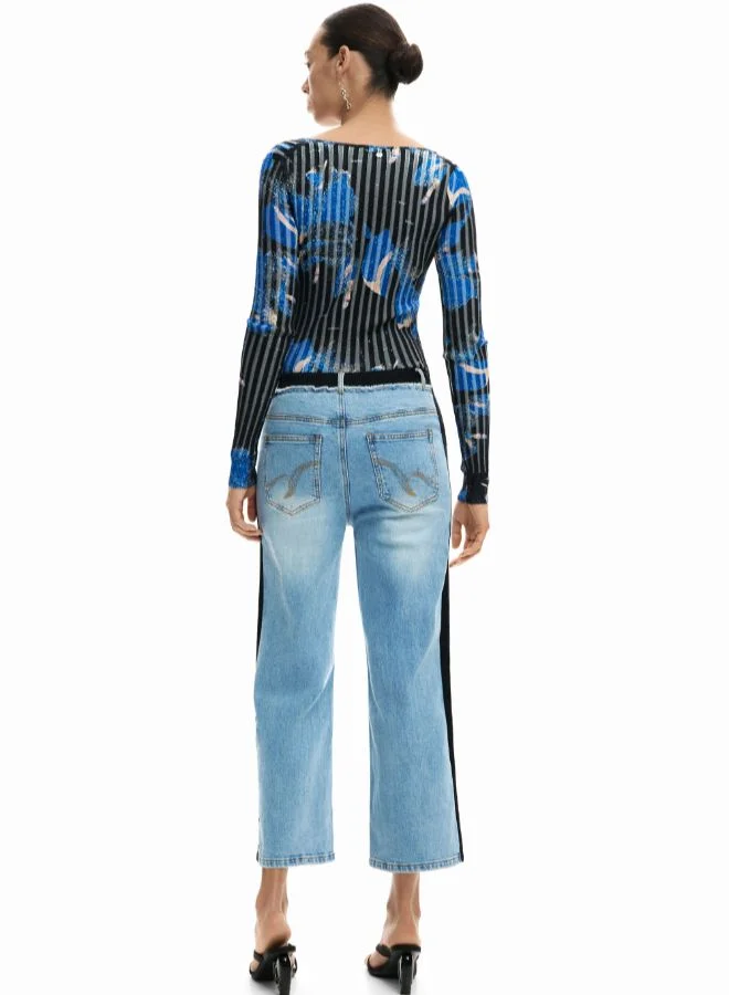 DESIGUAL Two-Material Denim Trousers